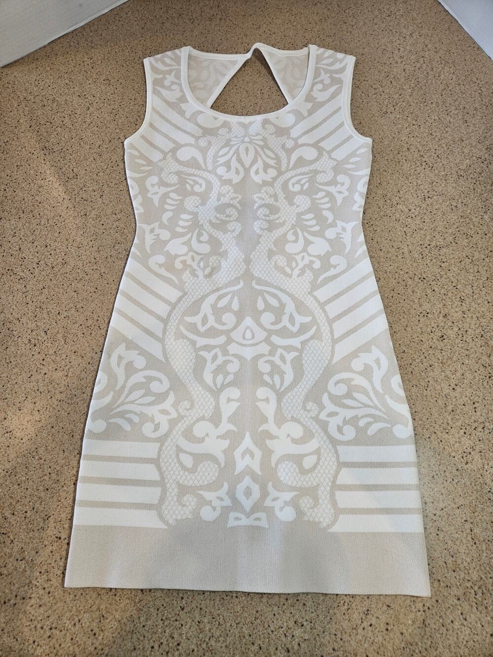 Guess Ornate Diamond Dress Knit Bodycon Dress Cutout Back - S